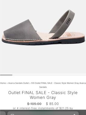 Pons Avarcas Women's Gray Leather Slingback Sandals